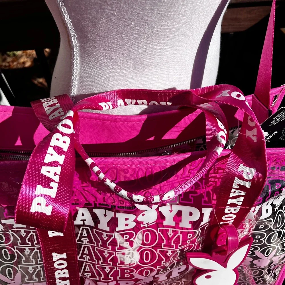 Playboy Travel Tote PINK Signature Logo Clear Thick PVC Vinyl 4 Piece Set NWT - Picture 13 of 14